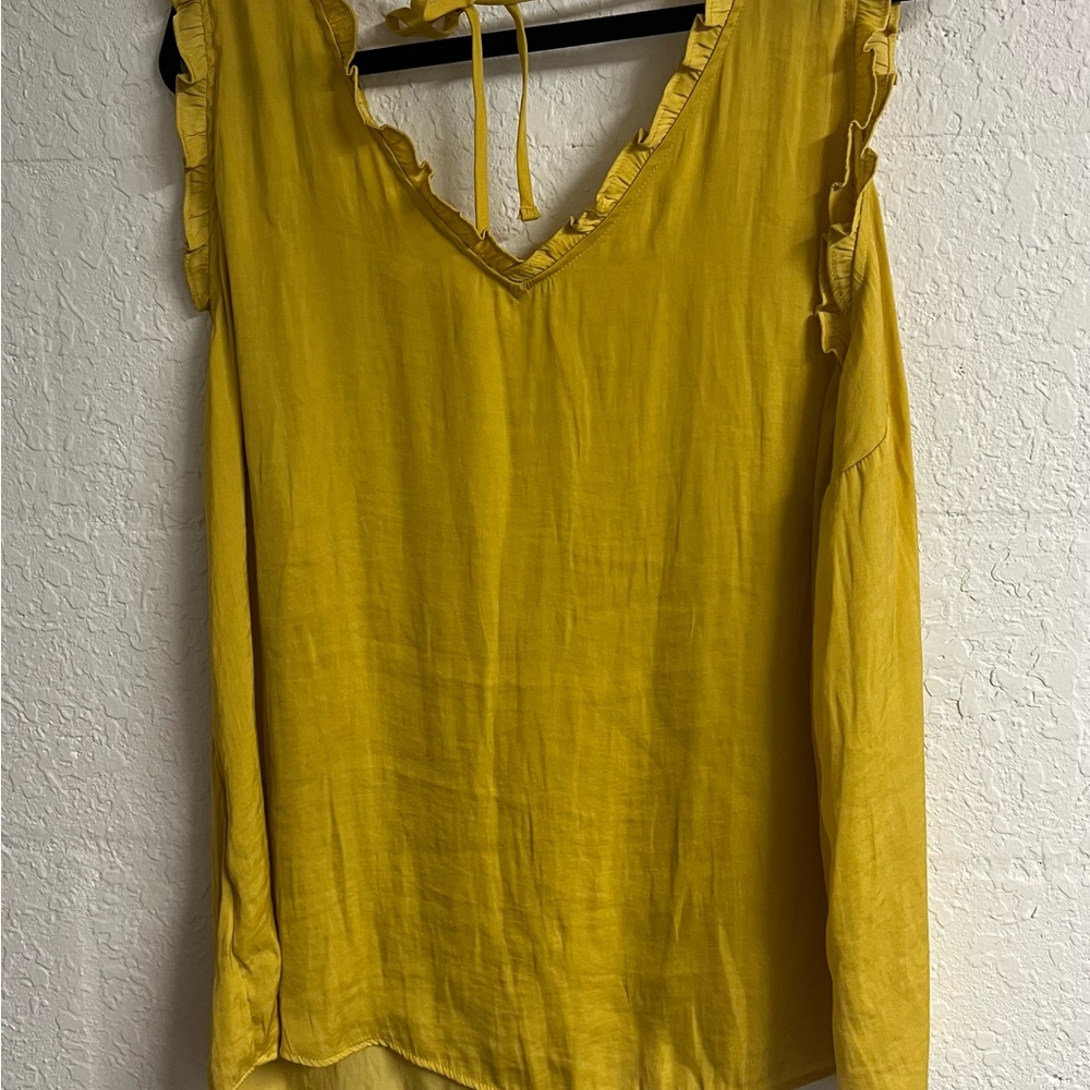 LC Lauren Conrad Mustard Ruffle Blouse